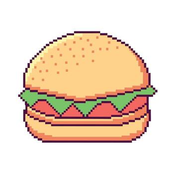 Pixelated 8 bit style a hamburger with lettuce tomato vector