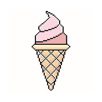 Pixel art pink soft serve ice cream in a waffle cone vector