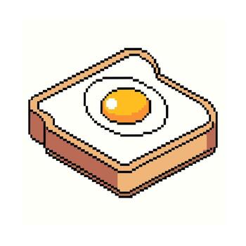 A retro pixel art fried egg toast slice game vector