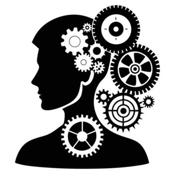 Man silhouette with clockwork gears and mechanical parts vector