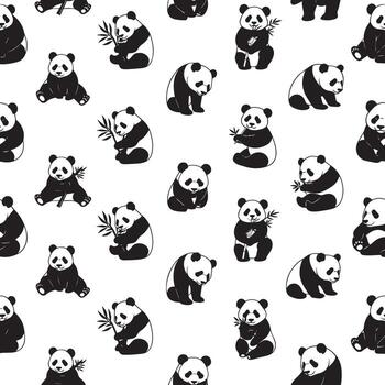 Adorable Panda Pattern Cute Pandas in Various Poses with Bamboo vector