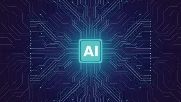 Futuristic artificial intelligence chip background with glowing circuit lines, perfect for AI, machine learning, technology, data, innovation, and digital themed projects vector