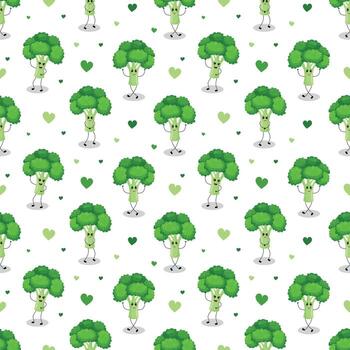 Seamless Pattern with Cute Broccoli Characters vector