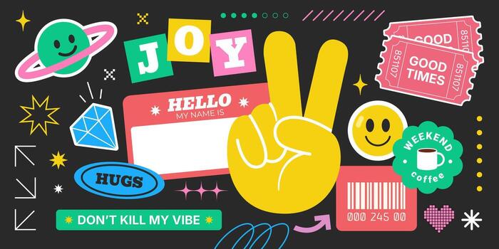 Colorful graphic with joy and positivity theme vector