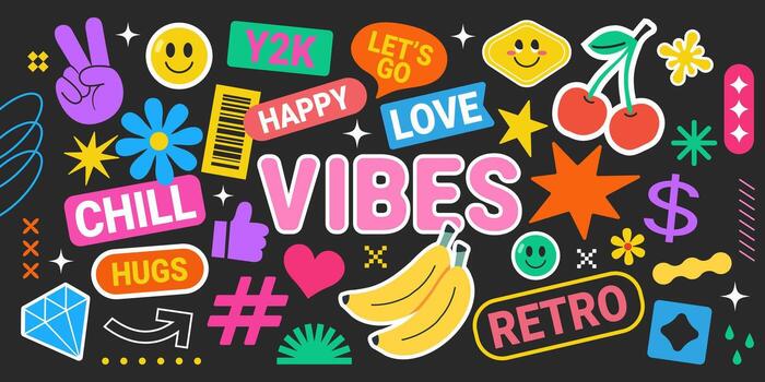Colorful retro vibes and symbols vector