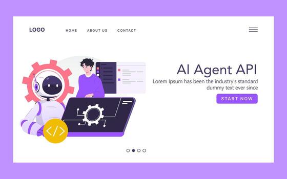 AI Agent API Concept with Robot and Developer vector