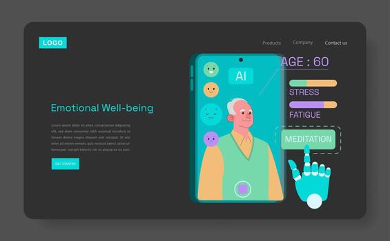 Senior Man Using AI App for Emotional Monitoring vector