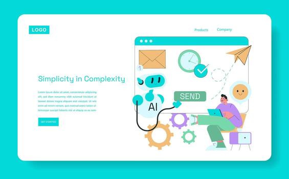 Digital Workflow with AI Assistant Illustration vector
