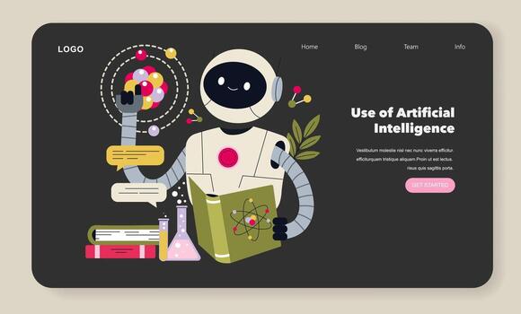 Robot Reading Book on Artificial Intelligence vector