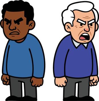 dos enojado hombres en pie lado por lado con apretado puños y ceñudo expresiones en dibujos animados estilo ilustración vector