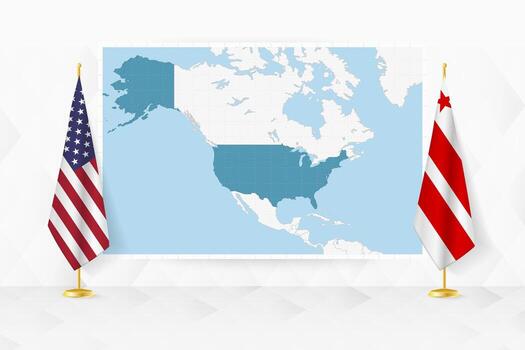 Map of District of Columbia and flags of District of Columbia on flag stand. vector