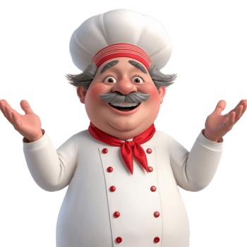 capriccioso capocuoco personaggio con Aperto braccia e invitante gesto contro un' trasparente ambientazione png