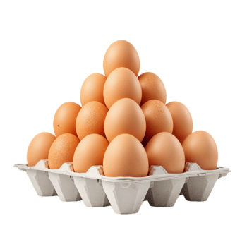 piramide van eieren in karton, eiwit bron tegen een duidelijk veld- van visie backdrop geïsoleerd png