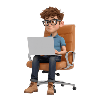 entusiasta cartone animato programmatore assorto nel codifica su il suo il computer portatile mentre seduto su ergonomico sedia png