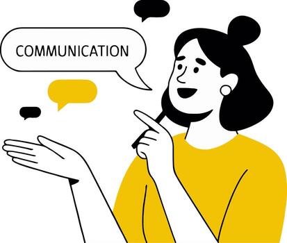 Of a woman communicating with speech bubbles, , showcasing the importance of effective communication and dialogue in various aspects of life vector