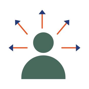 Person with arrows icon symbolizing opportunities and choices.Modern flat icon for multitasking, skills, and influence. vector