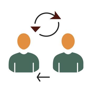 Collaboration and peer-to-peer exchange symbol in flat design.Modern flat icon for teamwork, knowledge sharing, or role switching. vector