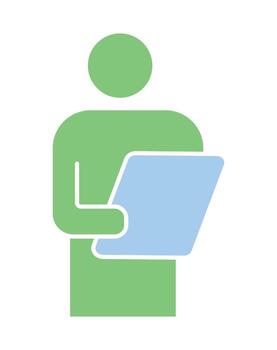 Simple flat icon of a person reading a document or tablet.Pictogram of a user or professional with a report, symbol. vector
