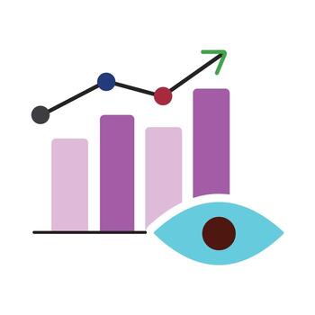 Data visualization icon with charts and eye for business analytics.Modern flat design graphic for data analysis, monitoring, and growth. vector