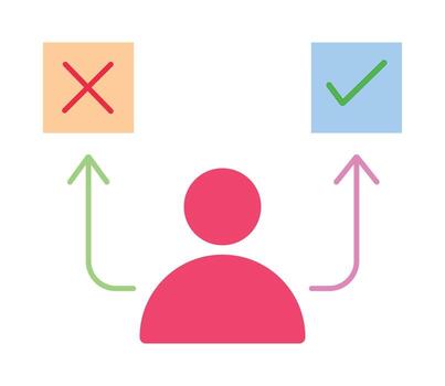 User choice icon with accept and reject options.Flat design illustration of a person choosing between yes and no. vector