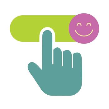 Customer satisfaction slider with happy face, icon for feedback.User experience rating and feedback control with a hand pointer. vector