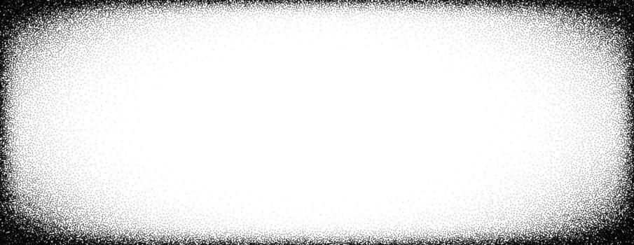 Black stippled vignette effect background. Round fading stipple gradient border wallpaper. Radial dotted grit frame backdrop for photo template, poster template, banner. Vanishing grain cadre vector