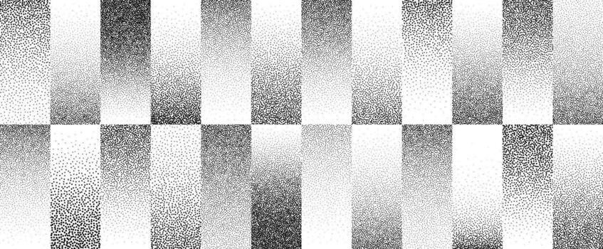 Stippled gradient stripes background. Fading sandy gradation lines wallpaper. Gritty dotted rectangle wallpaper for overlay, print, cover. Repeated dot work strip pattern backdrop vector