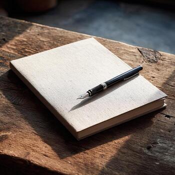 Close up of a blank notebook on a table photo