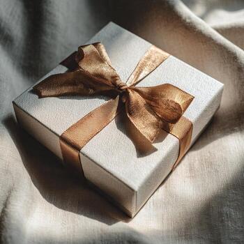 Empty gift box with ribbon and bow photo