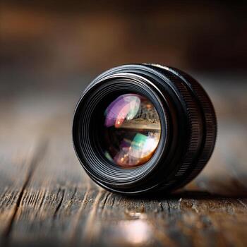 Close up of unmarked camera lens photo