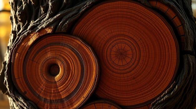 A close up of a tree trunk with a circular pattern photo