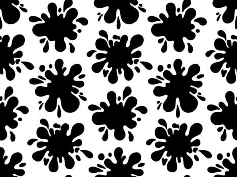 Seamless pattern with black ink splashes. Repeating background with messy paint blots and drops. Grunge abstract texture in hand drawn style. Isolated design element. vector