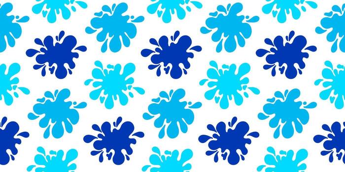 Seamless pattern with blue water splashes. Abstract drops and fluid spots in playful style. Repeating liquid texture symbolizing freshness, summer fun and clear water waves. vector