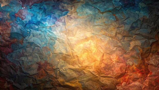 A vibrant textured surface with a gradient of warm and cool colors, showcasing a dynamic interplay of light and shadow. photo