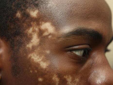 el despigmentación característica de vitiligo en un rostro. foto