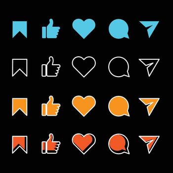 Set of generic social media user interface icons. Like, comment, share and save icons. Social media flat icons. Flat outline icon isolated collection vector