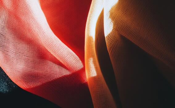 Textures of colorful fabric illuminated by sunlight in soft patterns photo