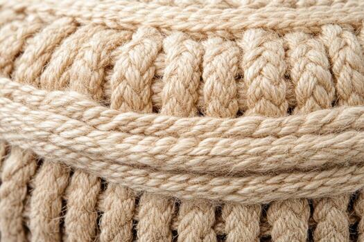 Natural jute basket with intricate weaving patterns in close-up view photo