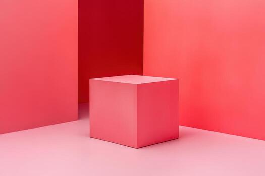 Bright pink geometric space with a cubic shape and minimal design elements photo