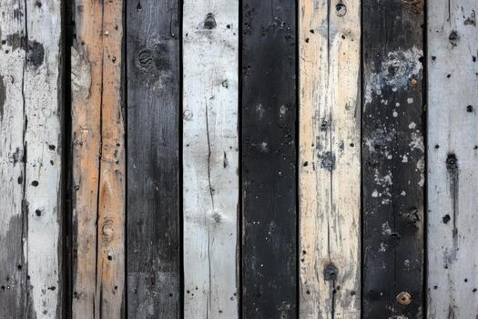 Textured wooden panels with contrasting colors and patterns in natural light photo