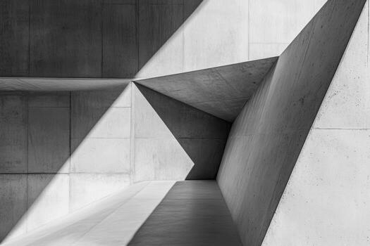 Modern concrete structure with geometric angles and shadows photo