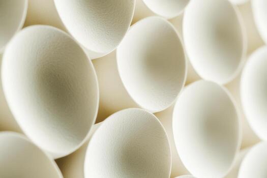 Close-up view of white eggs arranged in neat rows on a light background photo