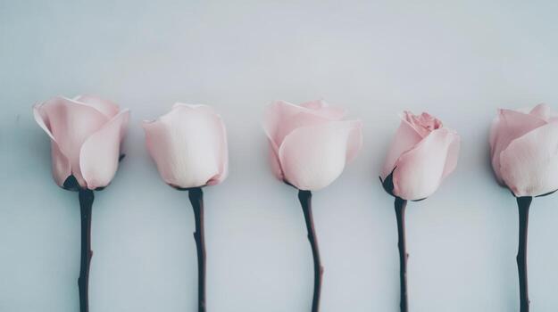 Group of delicate pink roses arranged in a simple pattern on a surface photo
