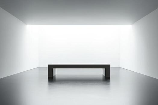 Artistic minimalism in an empty gallery with a stark black table photo