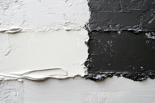 Texture and contrast of white and black paint on canvas in an art studio photo