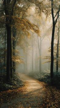 The Ethereal Feeling of a Path in a Foggy Forest photo