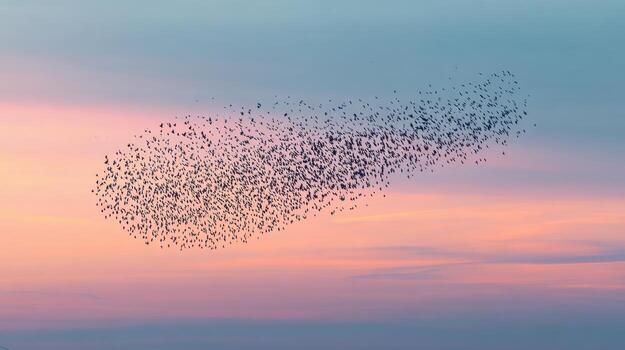 Pastel Dusk Skies with a Mesmerizing Starling Swarm photo