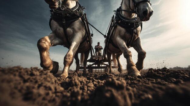The Task Of Plowing A Field With Strong Draft Horses photo