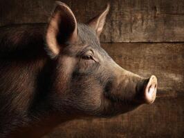 un personaje estudiar de un duroc cerdo utilizando dramático ligero foto