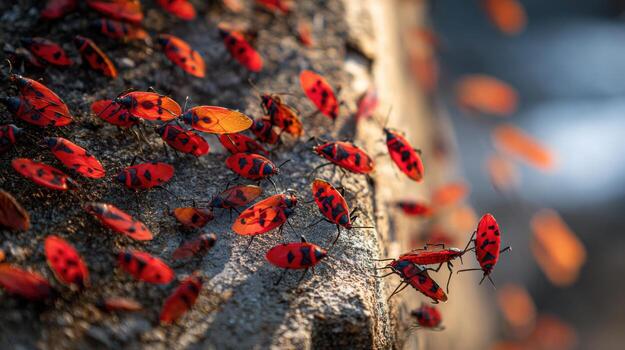 An Autumn Wall Covered in a Pattern of Boxelder Bugs photo